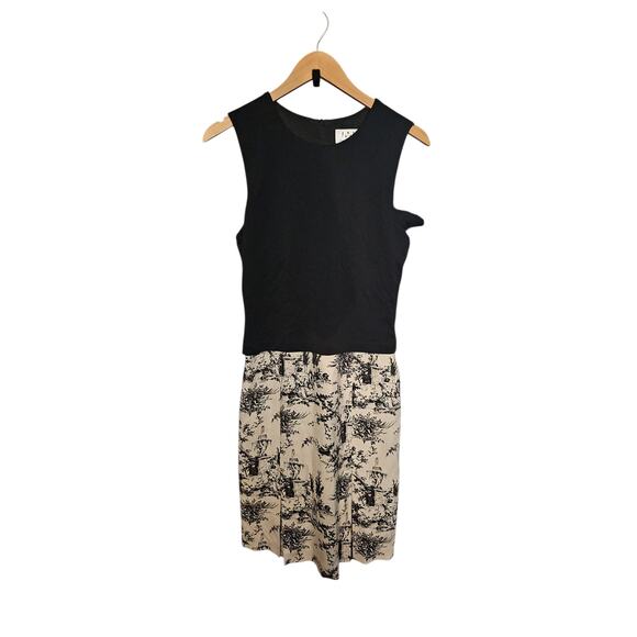 David Meister sz 8 black tan toile print sleeveless lined sheath dress - Picture 2 of 5